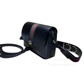 Gucci Ophidia Mini Shoulder Bag in Black Leather with Green Red Web 722117