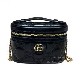 Gucci GG Matelasse Leather Top Handle Mini Bag with Chain in Black 723770