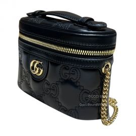 Gucci GG Matelasse Leather Top Handle Mini Bag with Chain in Black 723770