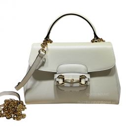 Gucci Horsebit 1955 Medium Top Handle Sholder Bag in White Leather 702049