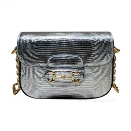 Gucci Horsebit 1955 Lizard Mini Chain Shoulder Bag in Silver 675801