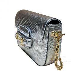 Gucci Horsebit 1955 Lizard Mini Chain Shoulder Bag in Silver 675801