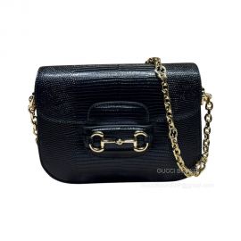 Gucci Horsebit 1955 Lizard Mini Chain Shoulder Bag in Black 675801