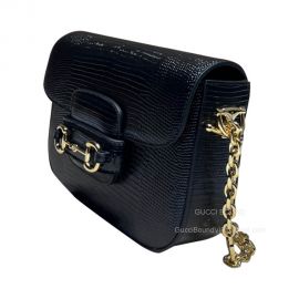 Gucci Horsebit 1955 Lizard Mini Chain Shoulder Bag in Black 675801