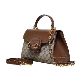 Gucci Horsebit 1955 Medium Top Handle Shoulder Bag in Beige and Ebony GG Supreme Canvas 702049