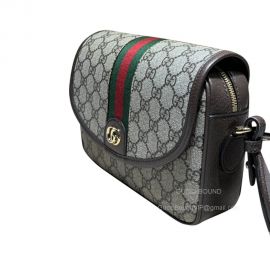 Gucci Ophidia Mini GG Shoulder Bag in Beige and Ebony GG Supreme Canvas 722117