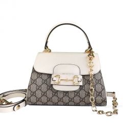 Gucci Horsebit 1955 Small Top Handle Shoulder Bag in Beige and Ebony GG Supreme Canvas 703848