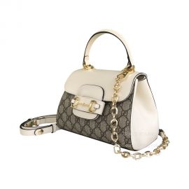 Gucci Horsebit 1955 Small Top Handle Shoulder Bag in Beige and Ebony GG Supreme Canvas 703848