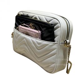 Gucci Double G Multi Use Mini Chain Clutch Crossbody Bag in White Matelasse Leather 699758