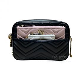 Gucci Double G Multi Use Mini Chain Clutch Crossbody Bag in Black Matelasse Leather 699758