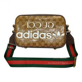 Gucci x Adidas Small Shoulder Bag in Beige and Brown GG Crystal Canvas 702427