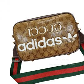 Gucci x Adidas Small Shoulder Bag in Beige and Brown GG Crystal Canvas 702427