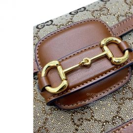 Gucci Horsebit 1955 GG Mini Chain Bag in Camel and Ebony GG Canvas with Crystals 675801