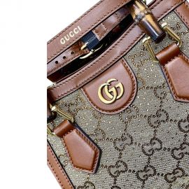 Gucci Diana Mini Chain Bamboo Tote Bag in Camel and Ebony GG Canvas with Crystals 675800