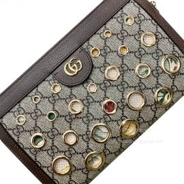 Gucci Ophidia GG Small Chain Shoulder Bag with Multi size Metal Eyelets in Beige and Ebony GG Supreme Canvas 503877