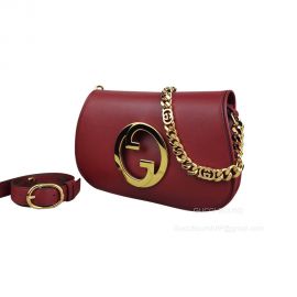 Gucci Blondie Shoulder Bag with Round Interlocking G and Chain in Red Leather 699268