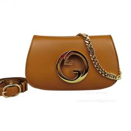 Gucci Blondie Shoulder Bag with Round Interlocking G and Chain in Tan Leather 699268