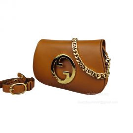 Gucci Blondie Shoulder Bag with Round Interlocking G and Chain in Tan Leather 699268