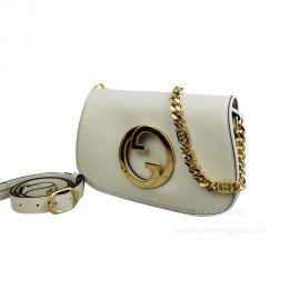 Gucci Blondie Shoulder Bag with Round Interlocking G and Chain in White Leather 699268