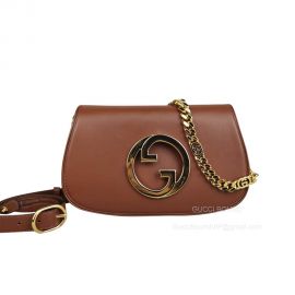 Gucci Blondie Shoulder Bag with Round Interlocking G and Chain in Brown Leather 699268