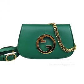 Gucci Blondie Shoulder Bag with Round Interlocking G and Chain in Green Leather 699268