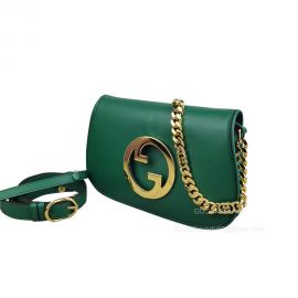Gucci Blondie Shoulder Bag with Round Interlocking G and Chain in Green Leather 699268