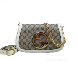 Gucci Blondie Shoulder Bag with Round Interlocking G and Chain in Beige GG Canvas 699268