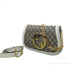 Gucci Blondie Shoulder Bag with Round Interlocking G and Chain in Beige GG Canvas 699268