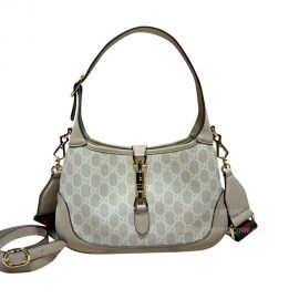 Gucci Jackie 1961 Small GG Hobo Shoulder Crossbody Bag in Beige and White GG Supreme Canvas 678843