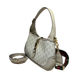 Gucci Jackie 1961 Small GG Hobo Shoulder Crossbody Bag in Beige and White GG Supreme Canvas 678843