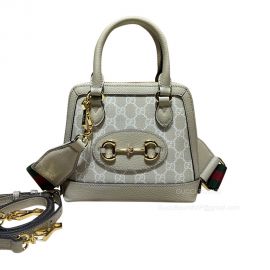 Gucci Horsebit 1955 GG Mini Shoulder Bag in Beige and Cream GG Supreme Canvas 677212