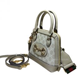 Gucci Horsebit 1955 GG Mini Shoulder Bag in Beige and Cream GG Supreme Canvas 677212