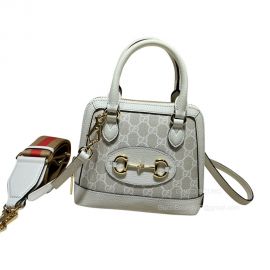 Gucci Horsebit 1955 GG Mini Shoulder Bag in Beige and White GG Supreme Canvas 677212