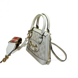 Gucci Horsebit 1955 GG Mini Shoulder Bag in Beige and White GG Supreme Canvas 677212