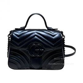 Gucci GG Marmont Mini Top Handle Shoulder Bag in Black Matelasse Chevron Leather 702563