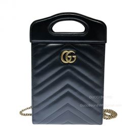 Gucci GG Marmont Top Handle Mini Bag in Black Matelasse Chevron Leather 699756