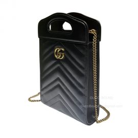 Gucci GG Marmont Top Handle Mini Bag in Black Matelasse Chevron Leather 699756