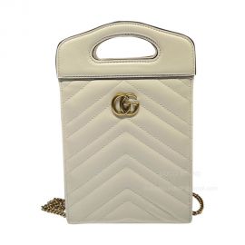 Gucci GG Marmont Top Handle Mini Bag in White Matelasse Chevron Leather 699756