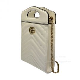 Gucci GG Marmont Top Handle Mini Bag in White Matelasse Chevron Leather 699756