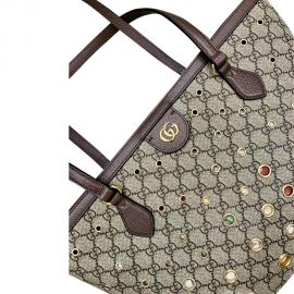 Gucci Ophidia Medium GG Shopping Tote Bag with Multi Size Eyelets in Beige GG Canvas 631685