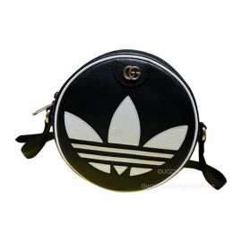 Gucci x adidas ophidia round shoulder bag in black leather 702626