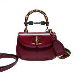 Gucci Bamboo 1947 Small Top Handle Bag in Dark Red Leather 675797