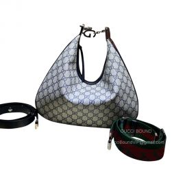 Gucci Attache Large Hobo Shoulder Crossbody Bag in Beige and Blue GG Supreme Canvas 702823