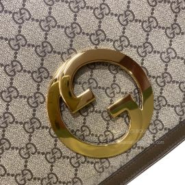 Gucci Medium Blondie Shoulder Bag with Round Interlocking G in Beige GG Canvas and Brown Leather 699210