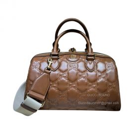 Gucci Large GG Matelasse Leather Top Handle Shoulder Bag in Brown 702242