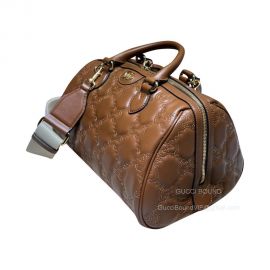 Gucci Large GG Matelasse Leather Top Handle Shoulder Bag in Brown 702242