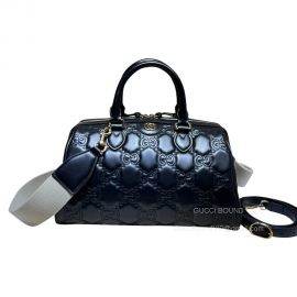 Gucci Large GG Matelasse Leather Top Handle Shoulder Bag in Black 702242