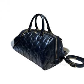 Gucci GG Matelasse Leather Top Handle Bag in Black with Two Detachable Straps 702242