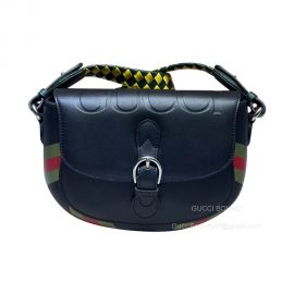 Gucci Small Logo Saddle Shoulder Bag in Black Multicolor 679540