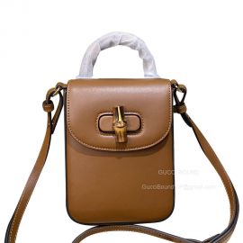 Gucci Love Parade Bamboo Mini Shoulder Top Handle Handbag in Brown Leather 702106